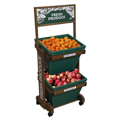 गुणवत्ता  2 Layers Display Vegetable Rack For Shop Wooden Fruit Display Stand With Removable Basket कारखाना