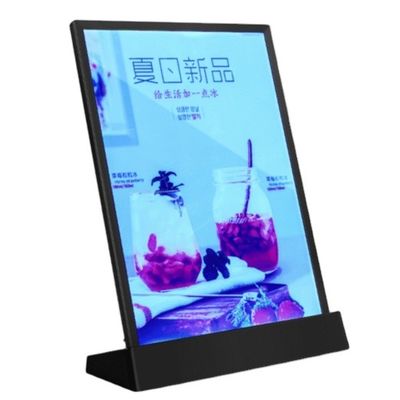 गुणवत्ता  A4 Size LED Menu Stand Countertop Acrylic Holder Display With 7 Colors कारखाना